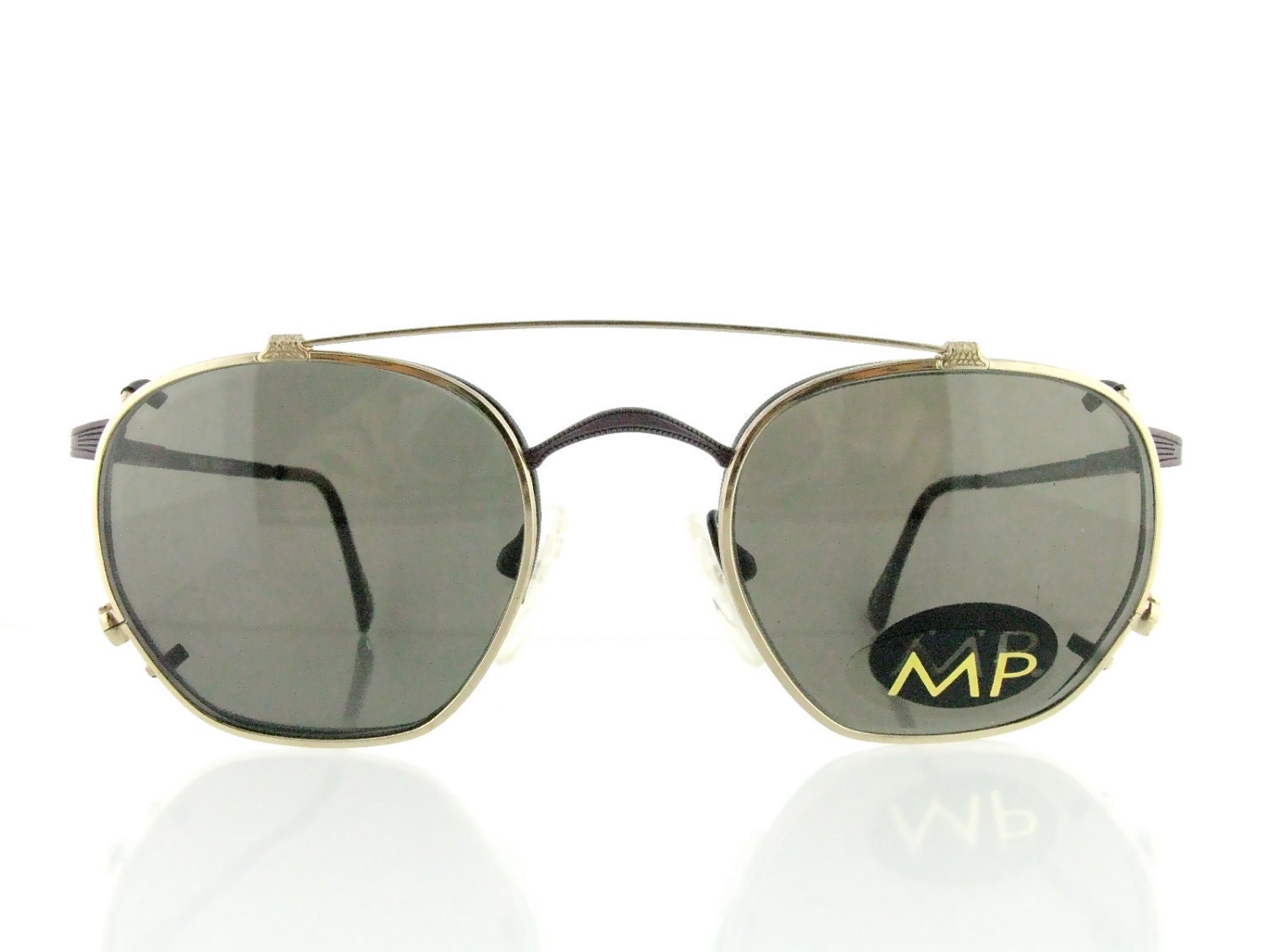 Reduced - Vintage deadstock 1990's Melrose Place mauve metal eyeglasses with clip-ons by Spelling Televison Inc. - FREE DOMESTIC SHIPPING