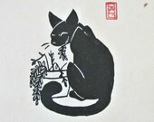 Salad Bar - Black Cat Lino Block Print
