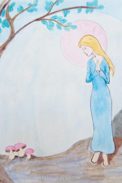 Angelic Maiden and Mushrooms Greeting Card