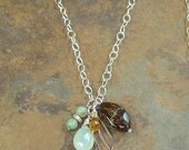 Butterfly Wing  & Gemstone Charm Necklace on 30" Chain