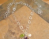 30" Silver Chain Necklace with Laurel Leaf Branch Pendant & Gem Cluster