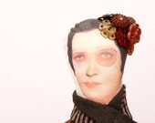 Quirky Ooak Bohmin  Beaded doll - Unique lady wearing  scarf  Brown dress with scissors with Beads and Buttons & socks -handmade  doll