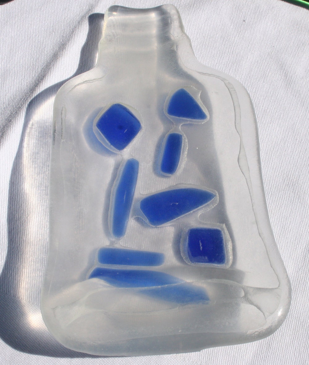 recycled flask bottle with blue glass accents spoon rest