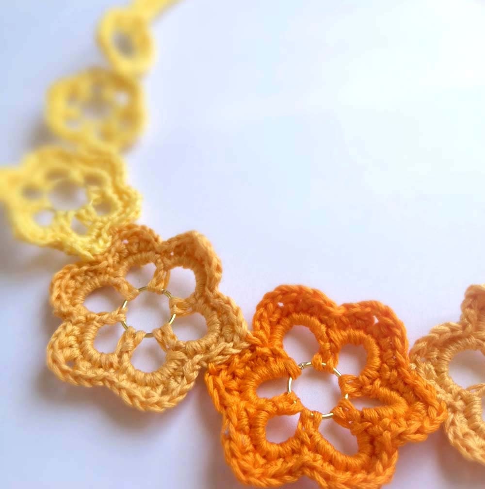 Crochet Flowers Choker in Yellow, Orange and Gold, One of a Kind, Handmade