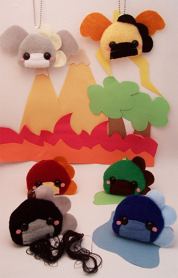 Pudding Dragon Plushie Keychain Stuffed Toy: Wind, Lightning, Fire, Earth, Shadow or Water