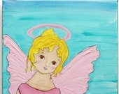 Folk Art Angel Fairy Painting  on canvas Pretty in Pink  ADORA , Original Whimsical Textured