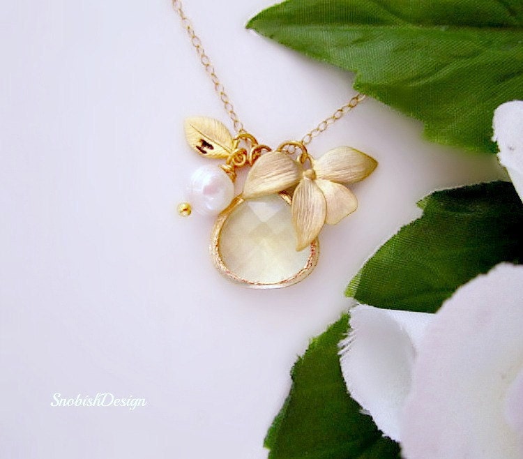 Personalized Initial Necklace, Orchid Necklace, Friendship Jewelry, Mothers Necklace, Dainty Gold Necklace, Customized Jewelry, Sister