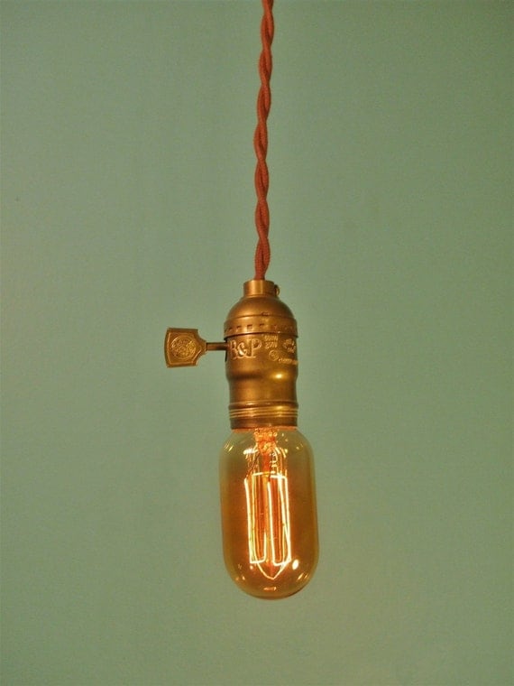 Vintage Minimalist Industrial Bare Bulb Light Sockets - Pendant Lamp, Brown Cloth Cord