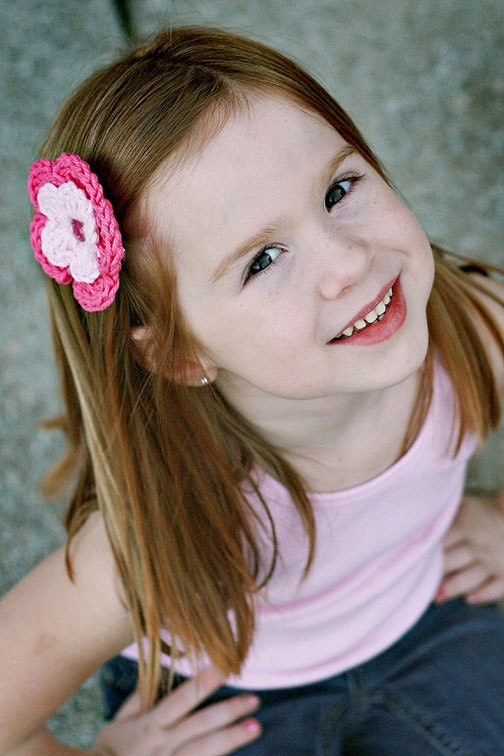 Set of Three Flower Hair Clips - Everything Nice - purple, pink, hot pink, gemstone centers