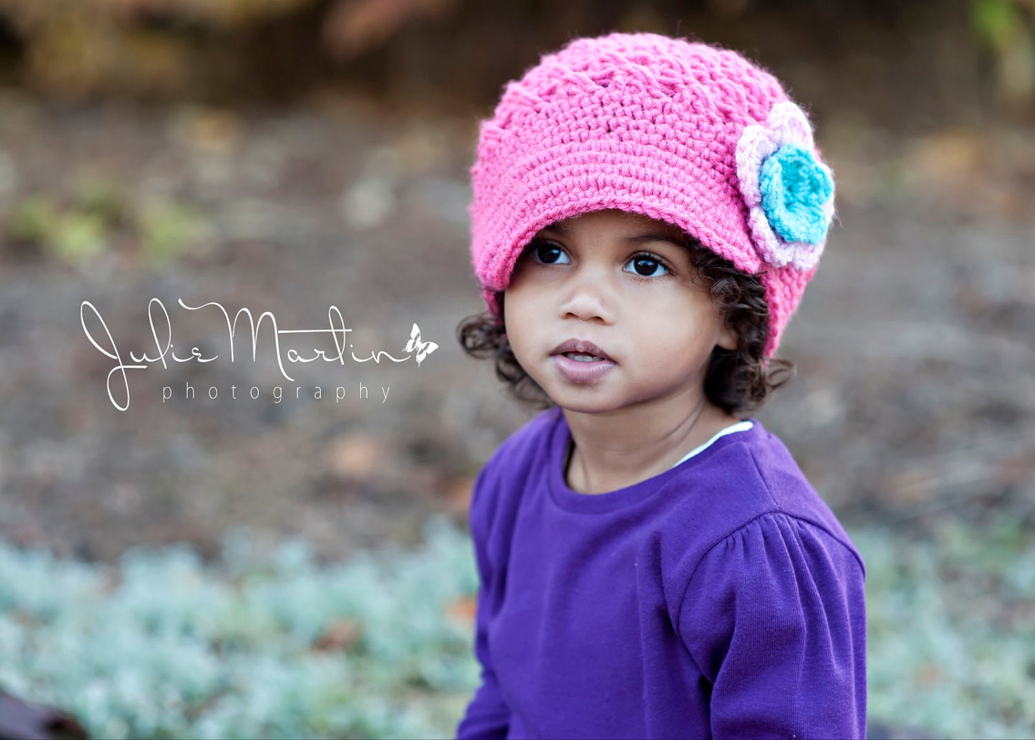 1T/2T or 2T/4T Flower Newsgirl Crocheted Hat Hot Rose, Turquoise, Pink -