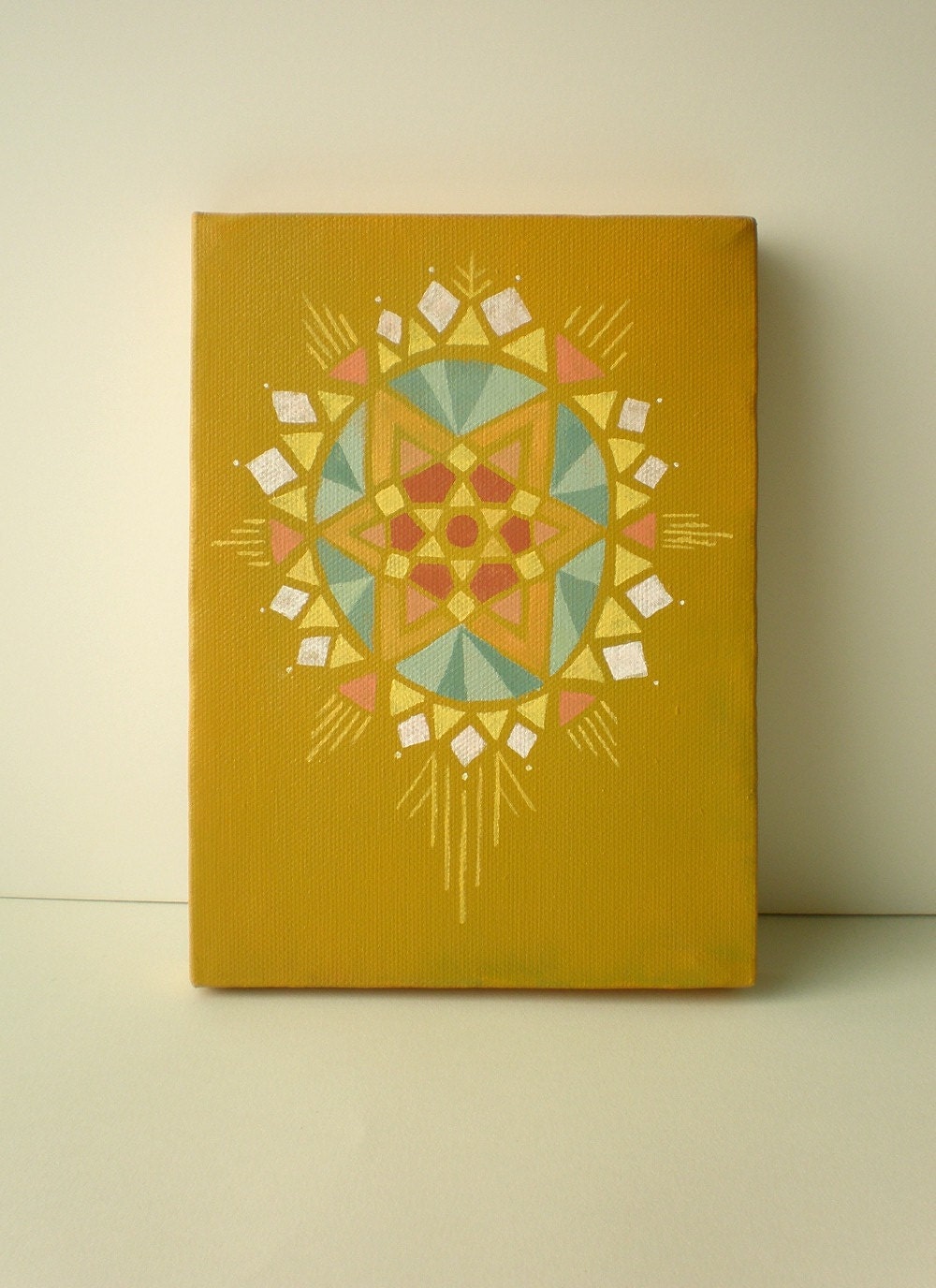acrylic painting on canvas - geometric star pattern on yellow