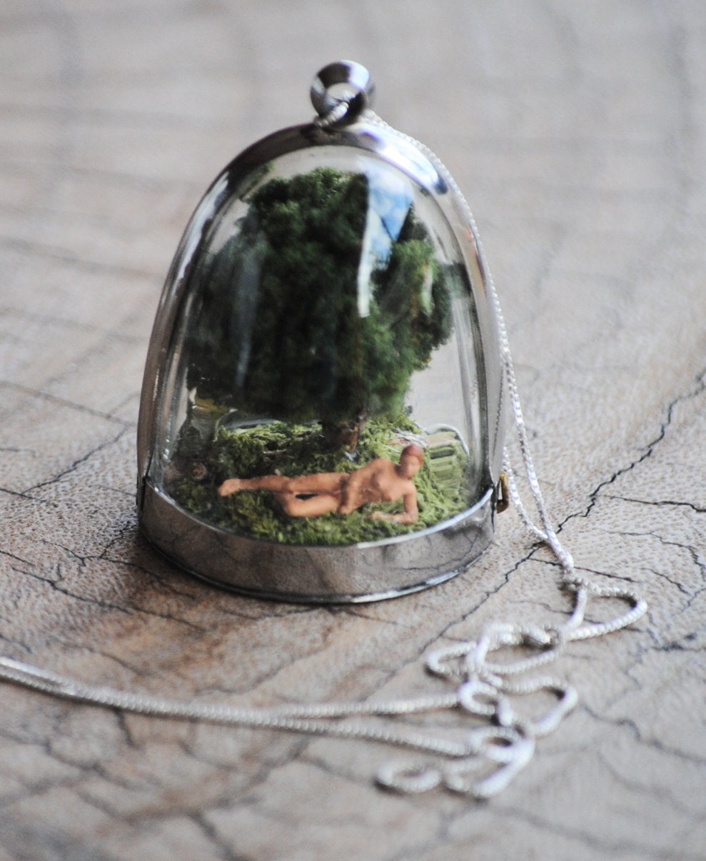 Nudist............ Miniature diorama pendant, necklace .. Nature, Erotic, Nude, Risque