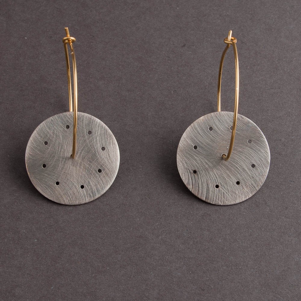 Wheel of Change earrings so grunge oxidized sterling silver hoop and wheel symbolic everyday fashion statement piece- versatile concept