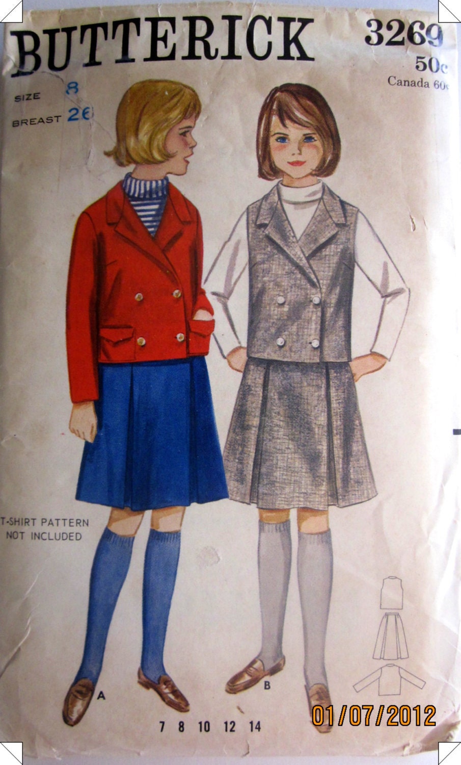Butterick 3269 Girls 1950s Vintage Jacket Skirt Pattern
