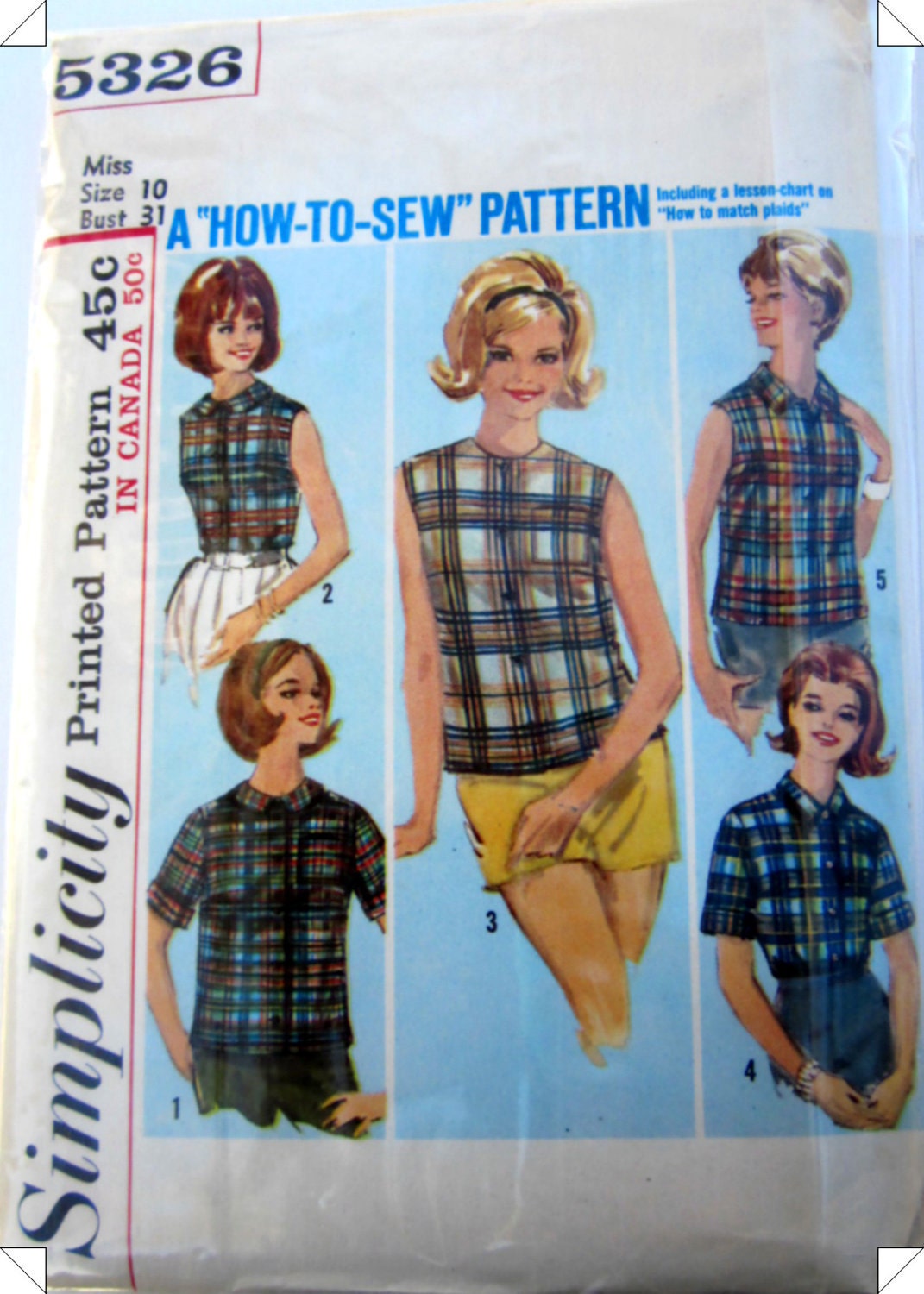 Simplicity 5326 Womens Blouse 1960s Vintage Pattern