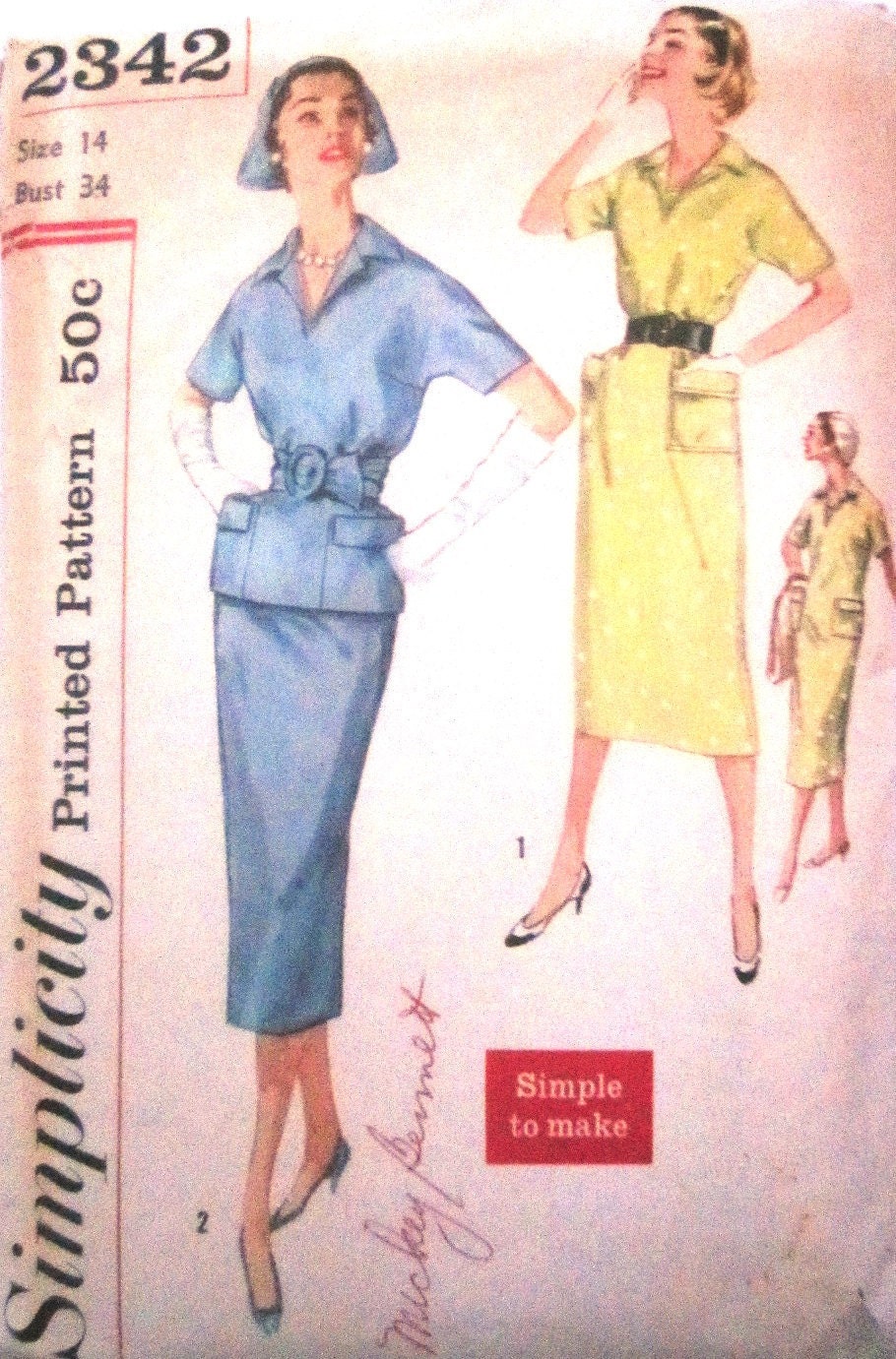 Simplicity 2342  Womens Dress Skirt 1950s Vintage Pattern