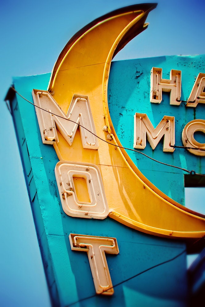 Los Angeles Half Moon Motel Retro Neon Sign - Culver City - Vintage Typography - Retro Office Decor - Hostess Gift - 8X12 Print