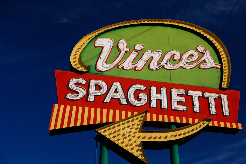 Vince's Spaghetti Vintage Neon Sign - Mid Century Modern - Ontario - Retro Home Decor - Vintage Kitchen Decor - 24X36 Fine Art Photograph