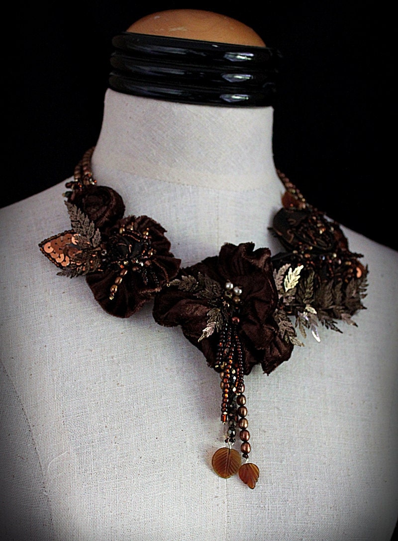 WHERE the FERN GROWS Chocolate Velvet Mixed Media Textile Necklace