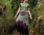 Mountain Ashley skirt - Long Layered Faerie Skirt - Cotton Jersey - Custom Made - Quintessential forest camouflage for Fairies