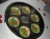 VINTAGE SOUVENIR Tin TRAY Party Drink Condiment Mid Century Atomic Style: "Maine"