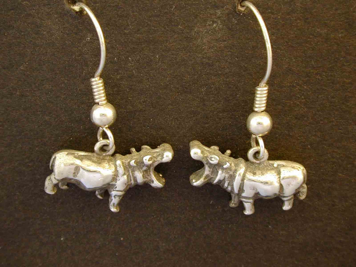 Sterling Silver Hippopotamus Earrings on Sterling Silver French Wires