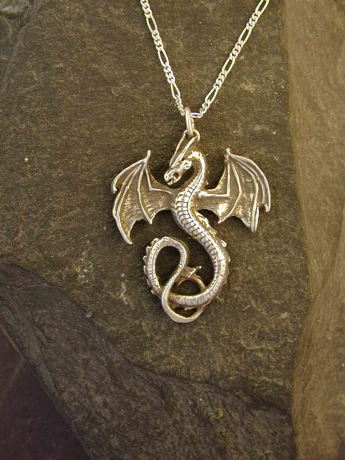 Sterling Silver Large Celtic Dragon Pendant on Sterling Silver Chain.