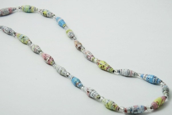 Paper Bead Necklace made with Upcycled Maps
