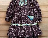Chocolate DotsTeal Stripes Accent Woodland Fairy Dress Size 3