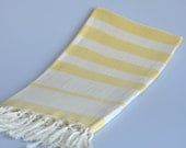 Linen PesHteMal  - Handwoven Turkish Bath Towel - Ivory - Yellow Stripes
