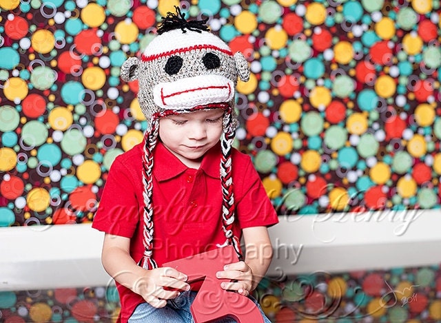 The Monkey Earflap Beanie in Candy Apple Red, Black, Gray, and White Available in Newborn to Adult Sizes- MADE TO ORDER