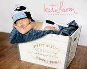 Little Mr. Baby Cow Beanie in White, Baby Blue and Black With Matching Diaper Cover Available in Newborn to 24 Months Size- MADE TO ORDER