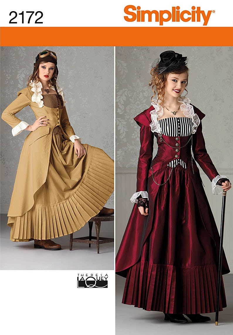 Steampunk Misses' Dress Sewing Pattern, Victorian Era Inspired Coat, Skirt and Bustier, Sexy, Simplicity 2172 Sizes 6, 8, 10, 12