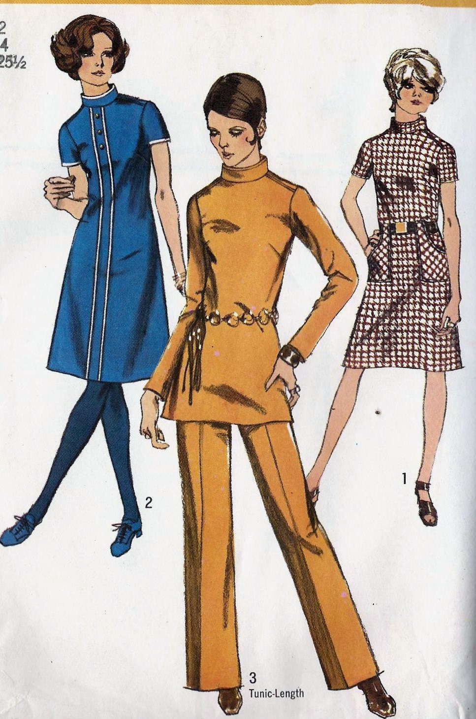 1970s Misses' Jiffy Dress or Tunic  and Pants Vintage Sewing Pattern Simplicity 9063 bust 34"  uncut