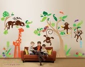 Jungle Wall Decals -  Nursery Wall Decals with Little Monkeys - Children Wall Decals -PLJN010L