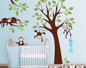 Nursery Wall Decals - Jungle Monkeys On the Tree Wall Stickers - PLMG020L