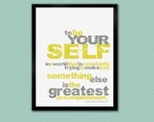 BE YOURSELF Art Print - 8x10 Yellow and Gray Typography Print