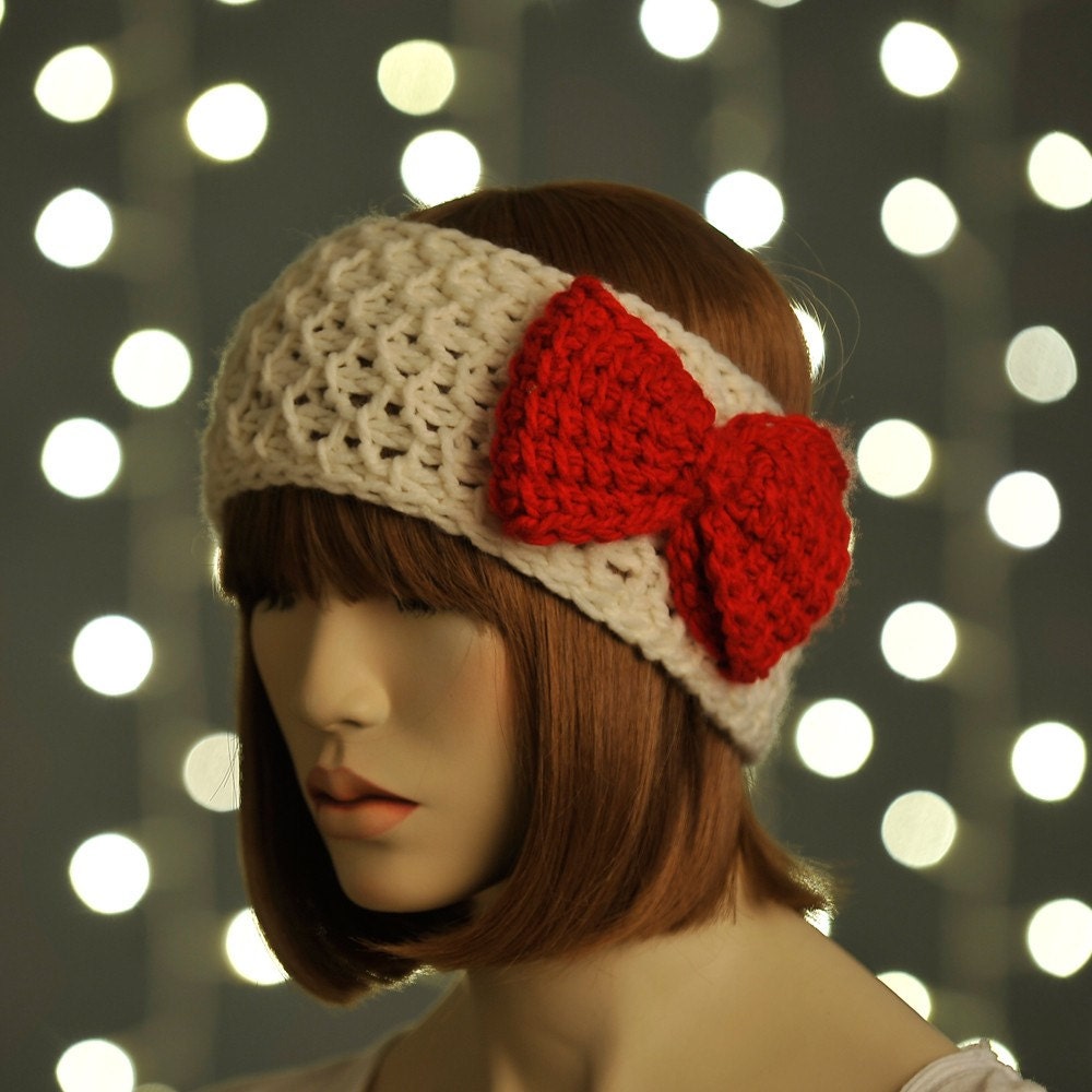 Big Bow Headband/EarWarmer (Aran&Wine)