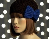 Big Bow Beanie (DarkTaupe&Teal)