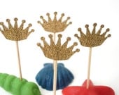 24 Decorative Royal Gold Crown Party Picks, Toothpicks, Food Picks, Cupcake Toppers - No649
