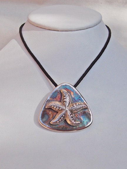 Starfish Shield Pendant Handmade Fine Silver OOAK