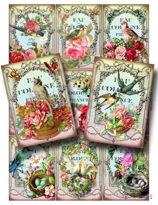 Vintage Birds and Bees Digital Collage Sheet Instant Download for Paper Crafts Cards Tags Original Whimsical Altered Art by GalleryCat CS31