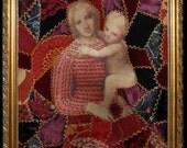 Crazy Quilt Wall hanging, Fiber Art Raphael's painting Reproduction, Renaissance Art.