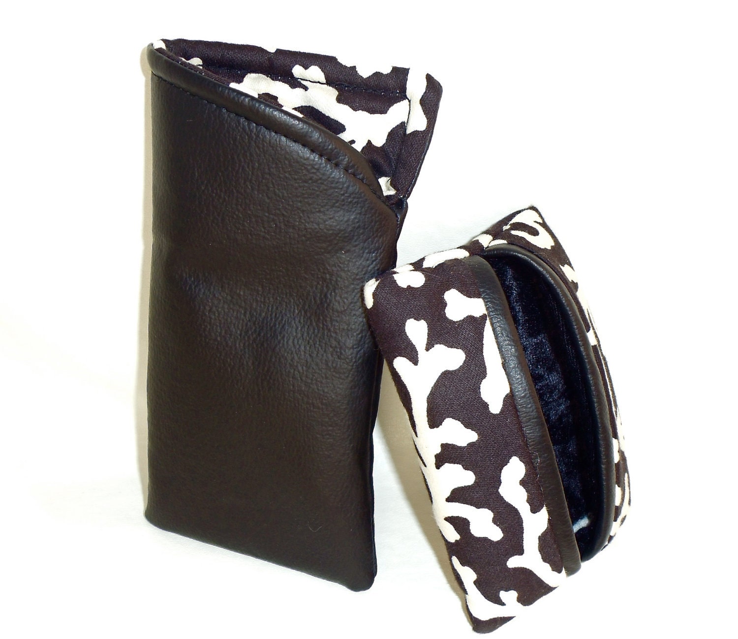 Sale - Black Sunglasses Case Set Black and White Vine Print Glasses Cover and Tissue Cozy