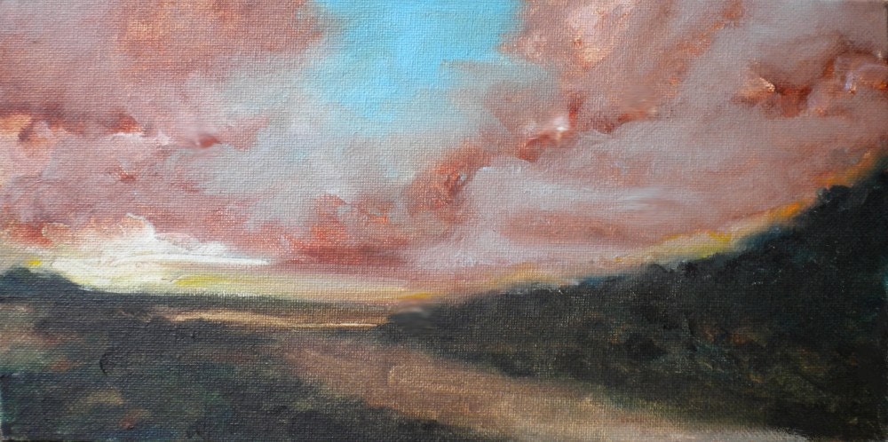 Original oil painting plein air sunset landscape painting clouds art