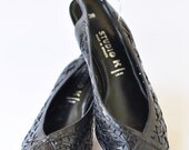 Black Peep Toe Strap heel, 7.5, Europe 38