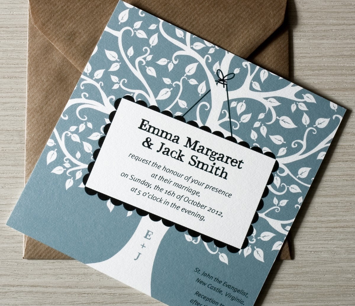 Oak tree Wedding invitation / square invites / rustic engagement invitation / " Oak tree"