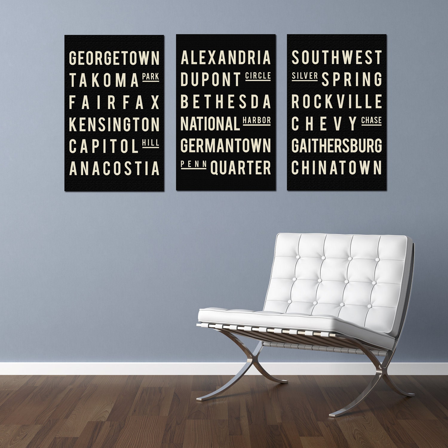 Subway Sign - Washington D.C. Poster - Typography Art Print - Modern - Home Decor - City Map - Gift - Set of 3 - 13x19