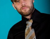 SALE - The Gold Rush Tie: Brown & Gold Striped Necktie with Gold Swarovski Rhinestones