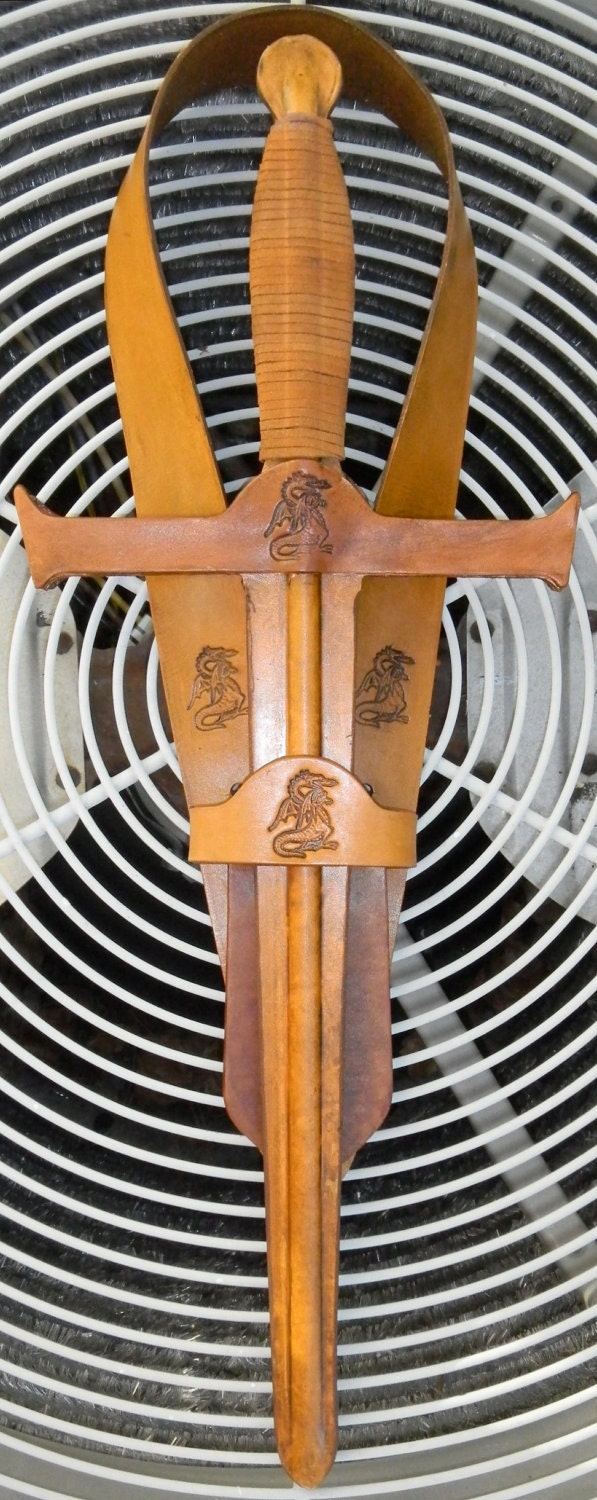 Handmade Leather Sword & Holster Set w/ Dragon Emblem